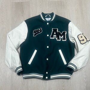 H&M Dark Green and White Varsity Jacket